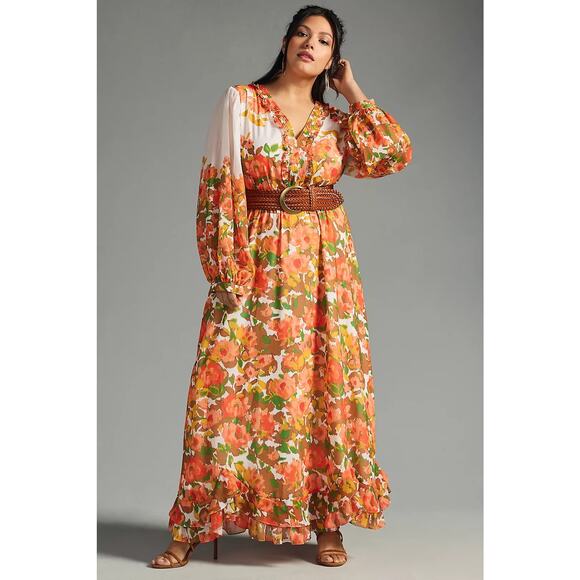 Anthropologie Dresses & Skirts - Anthropologie Vineet Bahl Floral Long-Sleeve Tiered Midi Maxi Dress
